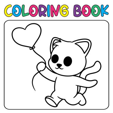  Çocuk boyama sayfası illüstrasyonu için elinde balon tutan sevimli tavşancık.