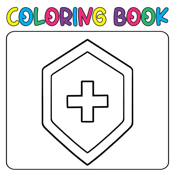 Vector Shield Health Education Children Coloring Page Vector Icon Illustration — Stock Vector