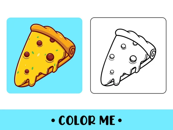 Vector Cute Pizza Children Coloring Page Vector Icon Illustration — Stock Vector