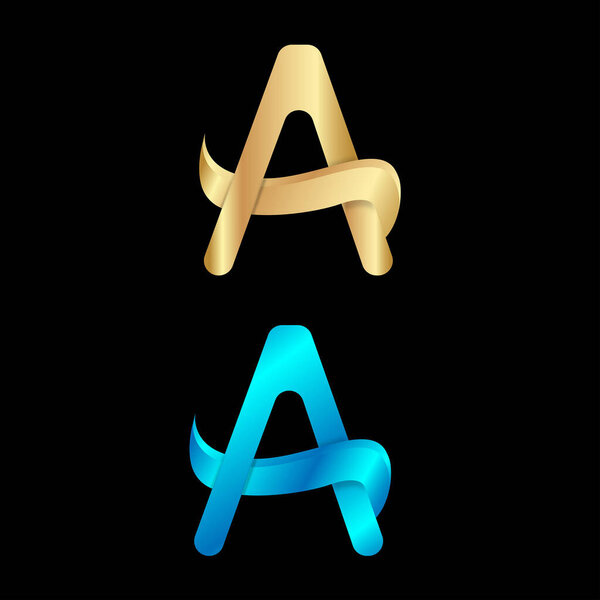 золотая буква a на черном фоне 3 d иллюстрация