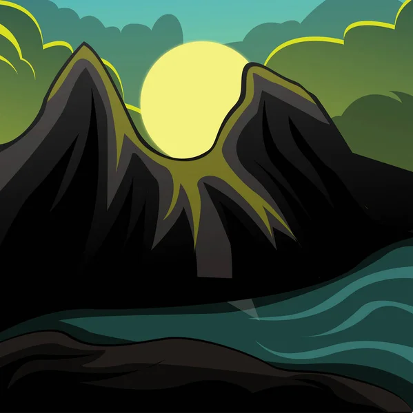 Векторная Иллюстрация Природы Ландшафтного Фона Горами Солнца — стоковый вектор