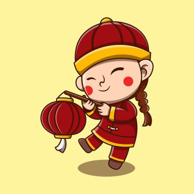 Vektör Şirin Çin Yeni Yıl karikatür vektör ikonu insanlar moda ikonu konsepti