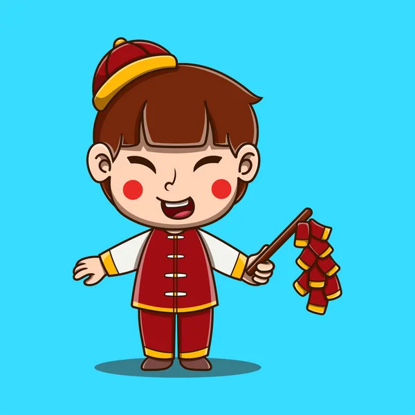 Vektor Roztomilý Čínský Nový Rok Kreslený Vektor Ikona Ilustrace Lidé — Stockový vektor