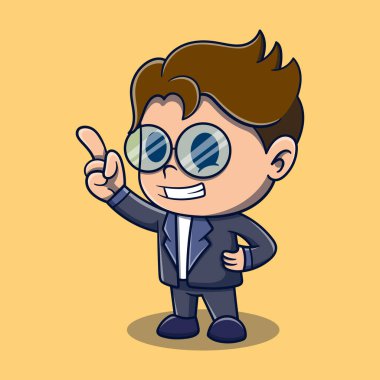 Şirin iş adamı Icon Illustration. Doğa Simgesi İzole edilmiş Premium Vektörü. Düz Çizgi Film Biçimi