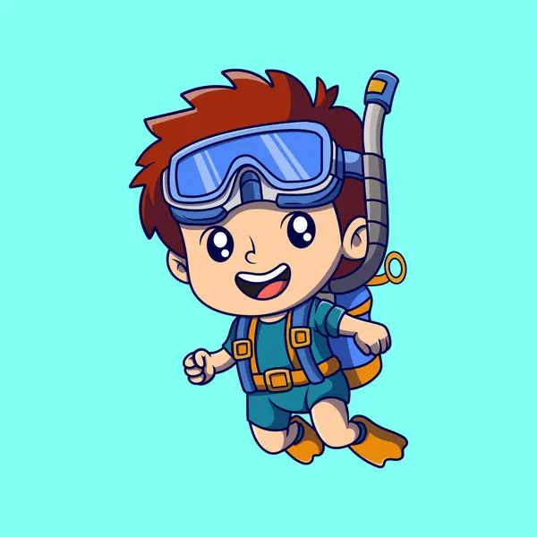 Cute Little Boy Snorkeling Ilustracji Kreskówki Studiuj Koncepcję Ikony Płaski Ilustracje Stockowe bez tantiem