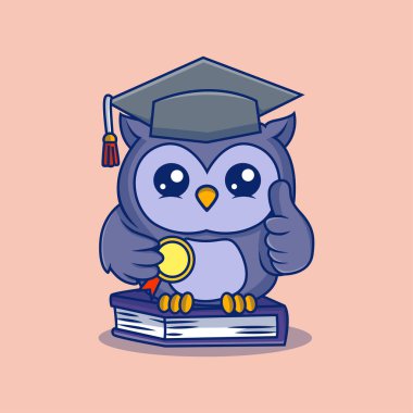 Çizgi film çizimi yapan bir baykuş. Simge konseptini çalış. Düz çizgi film biçimi