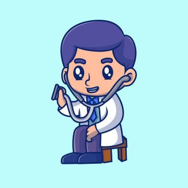  Steteskoplu ve notlarını tutan sevimli bir doktor. Tıbbi, Hekim, Hastane, Sağlık, Tedavi, Personel, Düz çizgi film tarzı