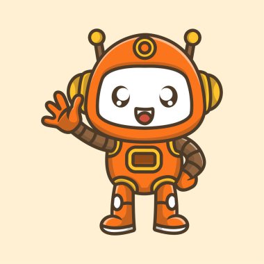  Şirin robot çizgi film çizimi. Simge konseptini çalış. Düz çizgi film biçimi