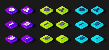 Sınav kağıdını yanlış cevaplarla ayarla Kalem Silici cetvel A artı derece ABC blokları ve Grafik zamanlama şeması simgesi. Vektör.