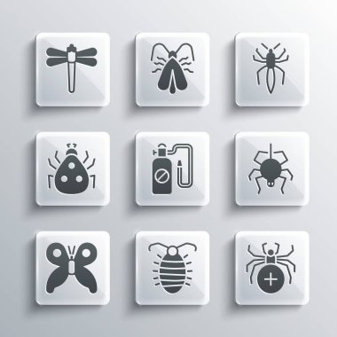 Böcek larvası Örümcek Basınçlı Kelebek Uç Böceği Yusufçuğu ve ikonu hazırla. Vektör.