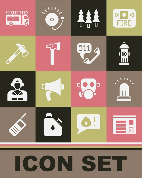 Set Costruzione Caserma Dei Pompieri Campanello Allarme Antincendio Idrante Forestale — Vettoriale Stock