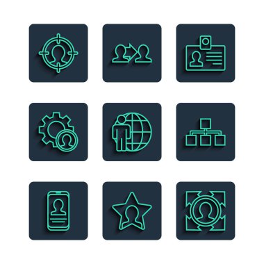 Hiyerarşi organizasyon ikonu ve kimlik kartına sahip Mobile hattını yeniden tanımla. Vektör.