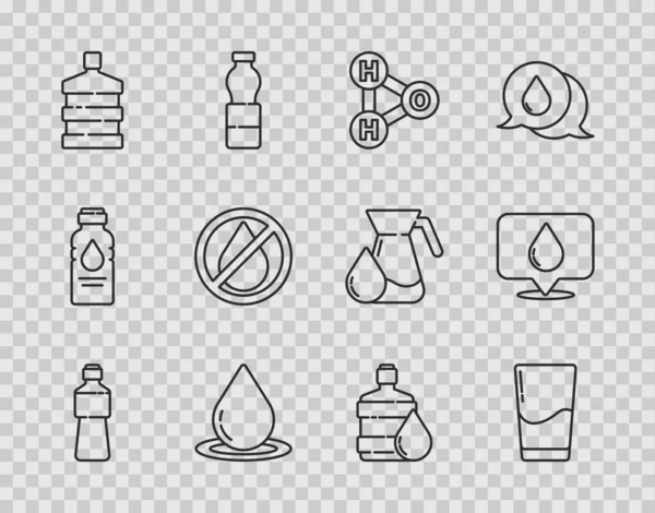 Set Line Botella Agua Vidrio Con Fórmula Química Para H2O — Archivo Imágenes Vectoriales