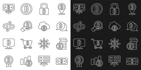 Ställ Linje Cryptocurrency Bitcoin Bitcoin Lock Med Hand Håller Nyckelkrets — Stock vektor