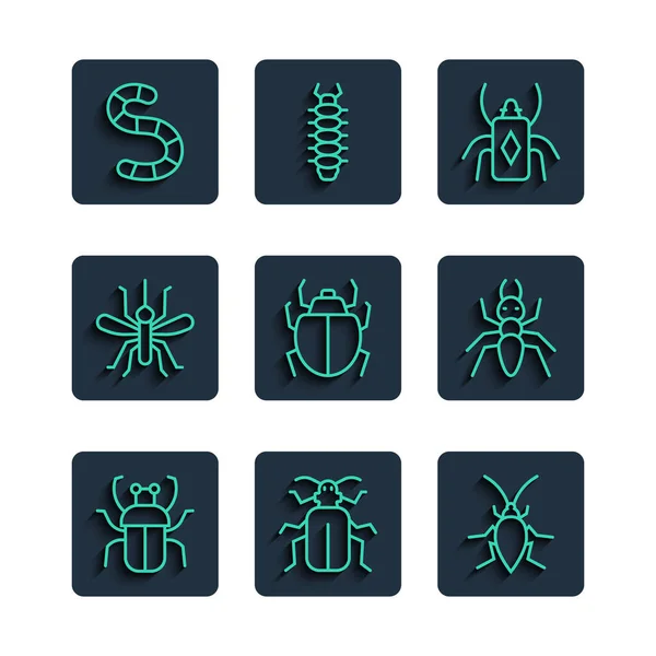 Définir Ligne Stink Bug Coccinelle Cafard Coccinelle Acarien Mosquito Worm — Image vectorielle