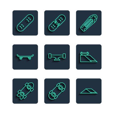 Çizgiyi Longboard ya da kaykay parkı tekeri ve simgesi olarak ayarla. Vektör.