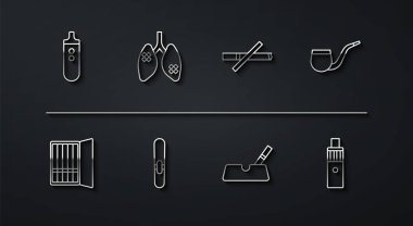 Elektronik Sigara Kutusu Hastalık Cihazlı Kül Tablası Yok Vape mod cihazı ve ikon. Vektör.