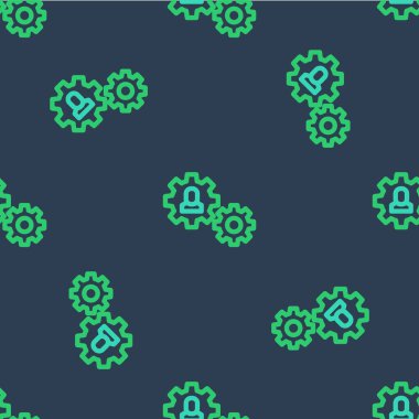 Dişli ikonlu çizgi insan mavi arka planda izole edilmiş pürüzsüz desen. Yapay zeka. Beyin işaretini düşünüyorum. Beynin sembol çalışması. Vektör.