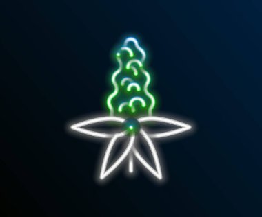 Parlayan neon hattı Lupine çiçek ikonu siyah arkaplanda izole edildi. Renkli taslak konsepti. Vektör.