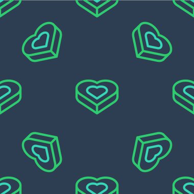 Candy 'nin kalp şeklindeki kutu simgesi mavi arka planda izole edilmiş kusursuz desen. Sevgililer Günü. Vektör.