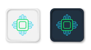 Beyaz arkaplanda mikro devre işlemci simgesi olan çizgi bilgisayar işlemcisi izole edildi. Devre kartlı çip ya da işlemci. Mikro işlemci. Renkli taslak konsepti. Vektör.