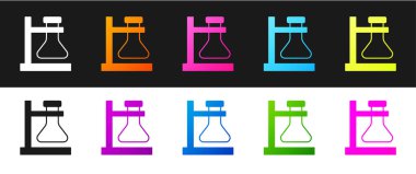 Cam tüp tüpünü siyah beyaz arka planda izole edilmiş simgeye ayarla. Laboratuvar ekipmanları. Vektör.