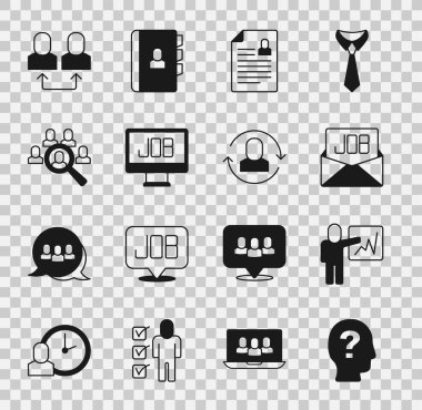 Yöneticilerden oluşan bir ekibin İşçi Liderini Arama Takas çalışması ve simgesi için büyüteç aramaya devam et. Vektör.