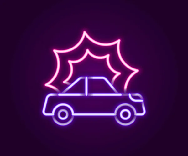 Leuchtende Leuchtschrift Autounfall Ikone Isoliert Auf Schwarzem Hintergrund Versicherungskonzept Sicherheit — Stockvektor