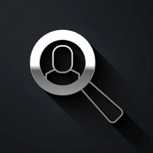 Silver Magnifying Glass Search Job Icon Isolated Black Background Recruitment — ストックベクタ
