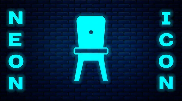 Leuchtende Neon Stuhl Ikone Isoliert Auf Backsteinwand Hintergrund Vektor — Stockvektor