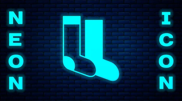 Zářící Neonové Ponožky Ikona Izolované Pozadí Cihlové Zdi Vektor — Stockový vektor