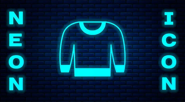 Glowing Neon Sweater Icon Isolated Brick Wall Background Pullover Icon — Stock Vector