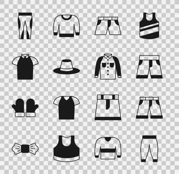 ショートパンツやパンツを設定男性の帽子ポロシャツレギンスとシャツアイコン ベクトル — ストックベクタ