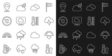 Meteoroloji termometresi Günbatımı Bulut Bulutu konumu Celsius ve simgesini ayarla. Vektör.