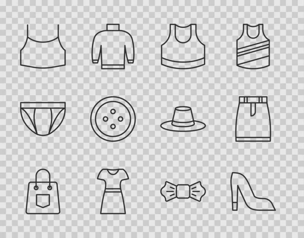 セットラインハンドバッグ女性の靴女性の作物トップドレス縫製ボタン用服弓ネクタイとスカートのアイコン ベクトル — ストックベクタ