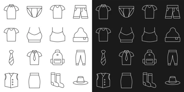 Set Line Hombre Sombrero Pantalones Gorro Camiseta Mujer Crop Top — Vector de stock