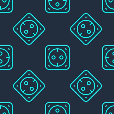 Yeşil çizgi elektrik çıkış simgesi mavi arka planda izole edilmiş. Elektrik prizi. Rosette sembolü. Vektör.