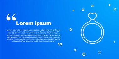 Beyaz çizgili alyans ikonu mavi arkaplanda izole edilmiş. Gelin ve damat mücevher tabelası. Evlilik sembolü. Elmas yüzük. Vektör.