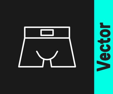 Beyaz çizgili erkek iç çamaşırı simgesi siyah arka planda izole edildi. Erkek iç çamaşırı. Vektör.