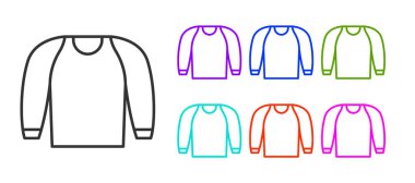 Siyah çizgi süveter simgesi beyaz arkaplanda izole edildi. Kazak ikonu. Kazak tabelası. Simgeleri renklendirin. Vektör.