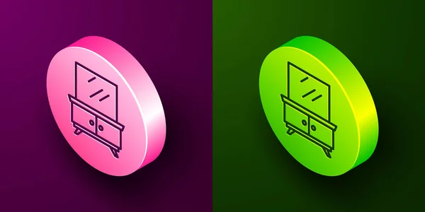 等距线 在紫色和绿色背景上隔离的梳妆台图标 圆形按钮 — 图库矢量图片