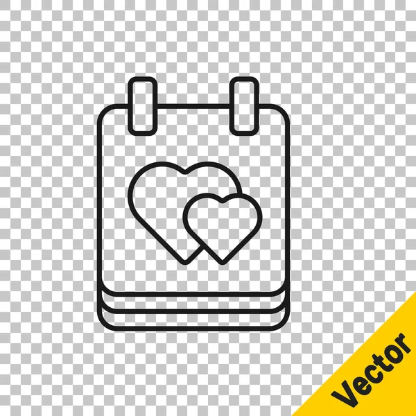 Calendario Línea Negra Con Icono Corazón Aislado Sobre Fondo Transparente — Vector de stock