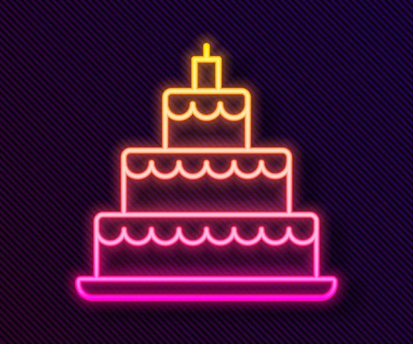 Glowing Neon Line Wedding Cake Icon Isolated Black Background Vector — Stock Vector