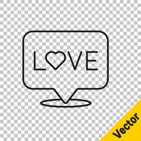 Ligne Noire Love Icône Texte Isolé Sur Fond Transparent Modèle — Image vectorielle