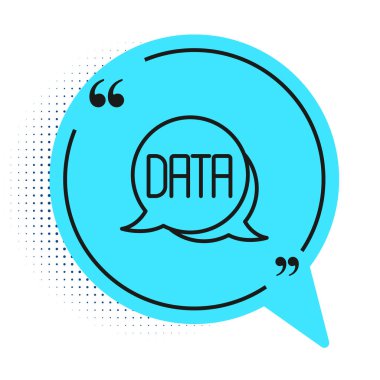 Black line Data analysis icon isolated on white background. Business data analysis process, statistics. Charts and diagrams. Blue speech bubble symbol. Vector.