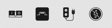 Elektrik düğmesi indüktörünü elektronik devre uzantısına ayarla ve şimşek simgesi yok. Vektör.