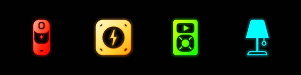 Set Battery Charge Lightning Bolt Music Player Table Lamp Icon — Stockový vektor