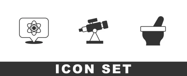 Conjunto Telescopio Átomo Icono Mortero Mortero Vector — Vector de stock