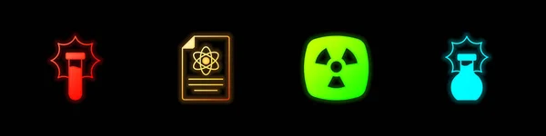 Zestaw Eksplozja Kolbie Raport Chemiczny Radioaktywny Ikona Wektor — Wektor stockowy