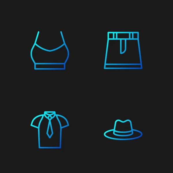 Set Line Homme Chapeau Chemise Femme Crop Top Jupe Icônes — Image vectorielle